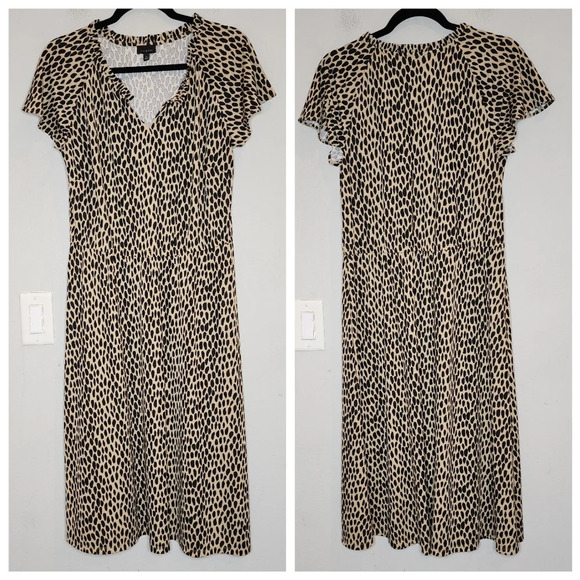 Talbots Stretch Cheetah Spot Short Sleeve Knee Length Dress size medium - Picture 5 of 16